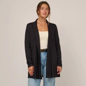 Wool& Landmark Open Front Cardigan, Small, Black, Asymmetric Hem